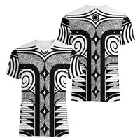 Japanese Indigenous Women V-Neck T-Shirt Jomon Tribal Inspired White