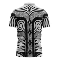 Japanese Indigenous Zipper Polo Shirt Jomon Tribal Inspired White