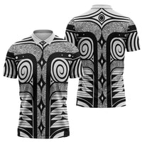 Japanese Indigenous Zipper Polo Shirt Jomon Tribal Inspired White
