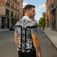 Japanese Indigenous Zipper Polo Shirt Jomon Tribal Inspired White