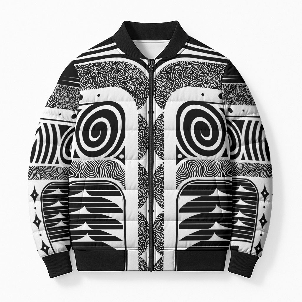 Japanese Indigenous Bomber Puffer Jacket Jomon Tribal Inspired Black