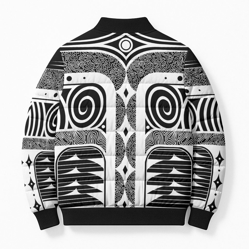 Japanese Indigenous Bomber Puffer Jacket Jomon Tribal Inspired Black