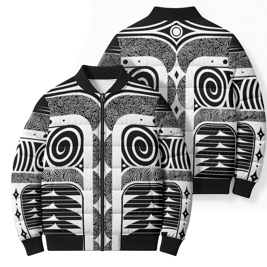 Japanese Indigenous Bomber Puffer Jacket Jomon Tribal Inspired Black