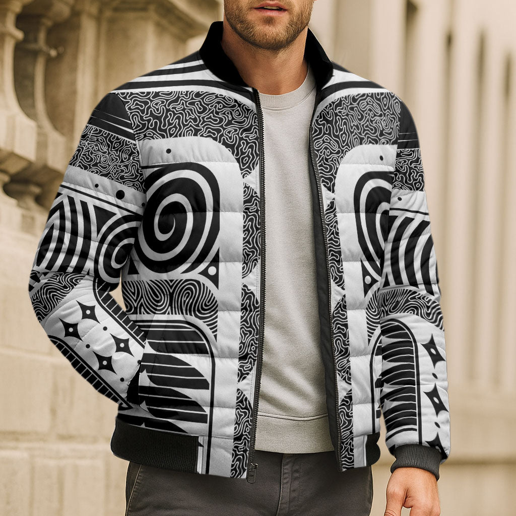 Japanese Indigenous Bomber Puffer Jacket Jomon Tribal Inspired Black