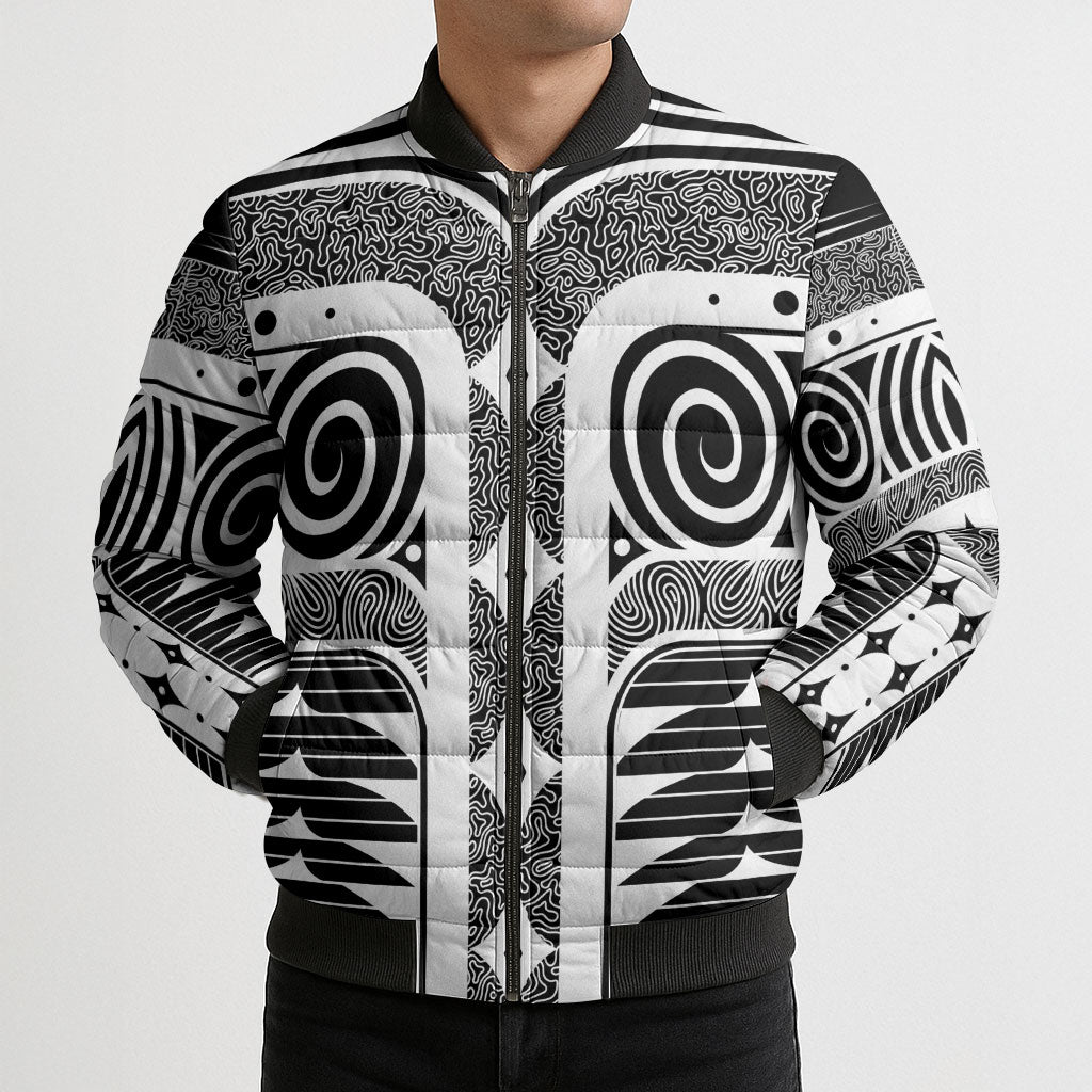 Japanese Indigenous Bomber Puffer Jacket Jomon Tribal Inspired Black