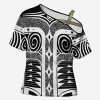 Japanese Indigenous Cross Shoulder Shirt Jomon Tribal Inspired Black
