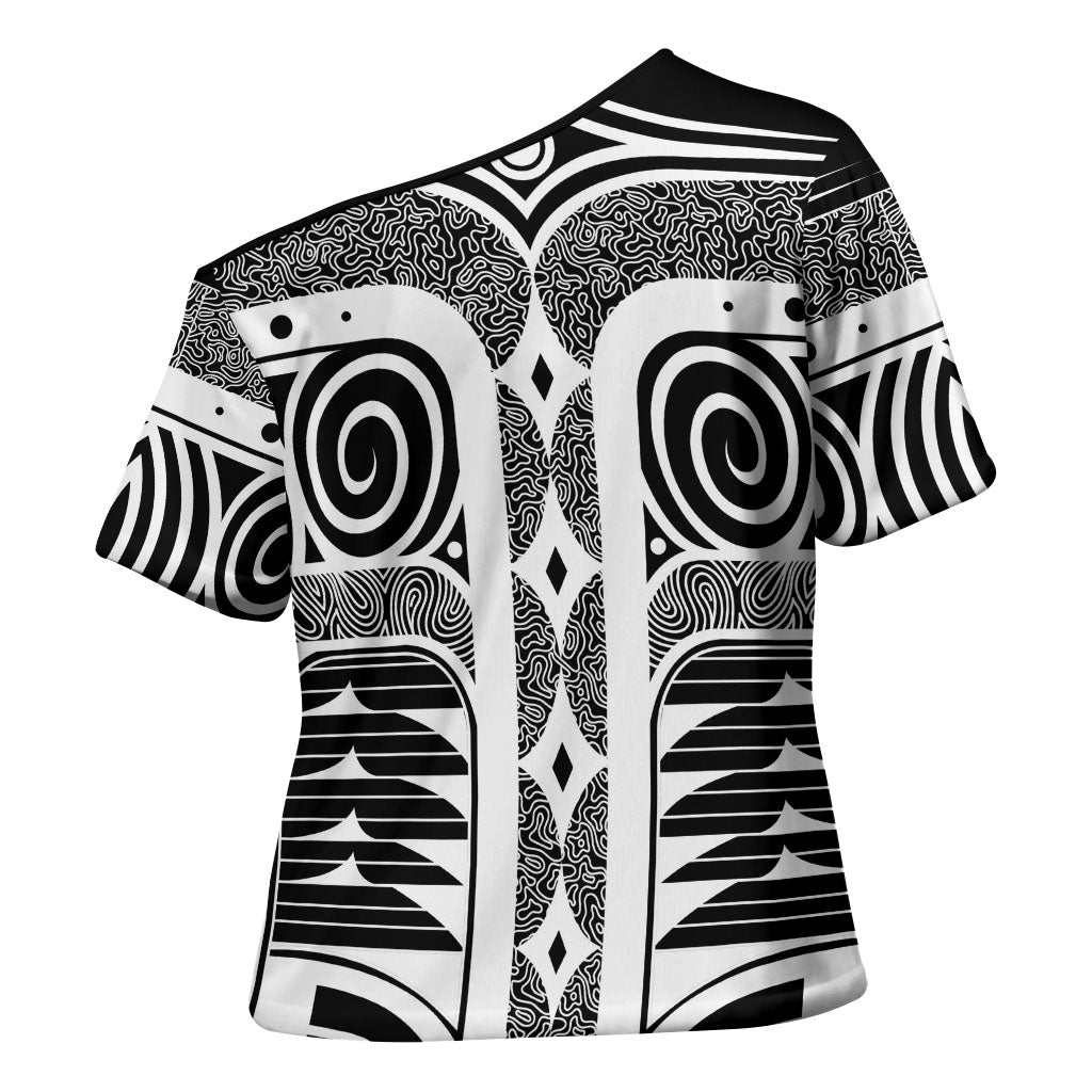 Japanese Indigenous Cross Shoulder Shirt Jomon Tribal Inspired Black