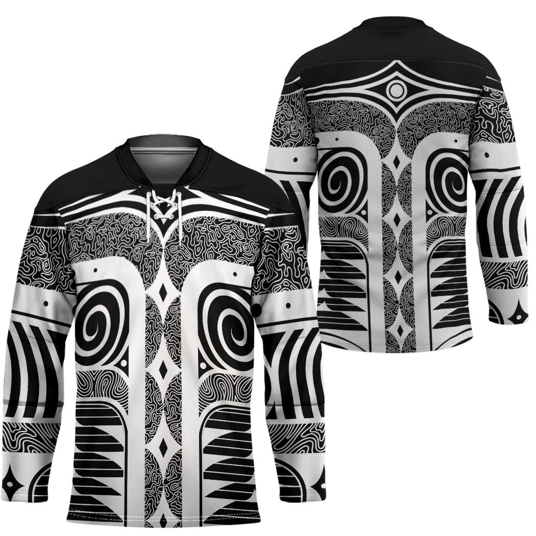 Japanese Indigenous Hockey Jersey Jomon Tribal Inspired Black