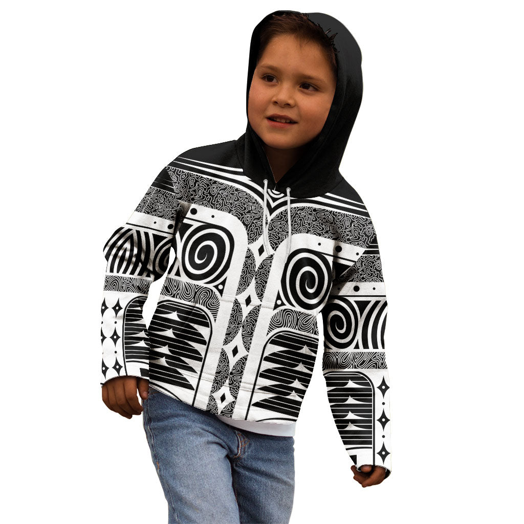 Japanese Indigenous Kid Hoodie Jomon Tribal Inspired Black