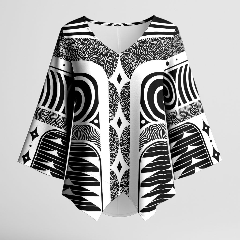 Japanese Indigenous Kimono Sleeve Blouse Jomon Tribal Inspired Black