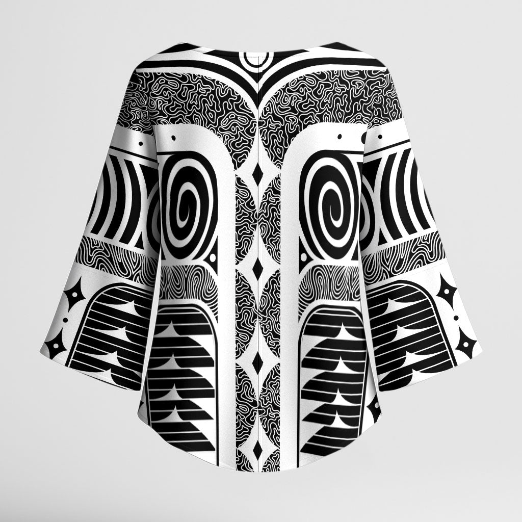 Japanese Indigenous Kimono Sleeve Blouse Jomon Tribal Inspired Black