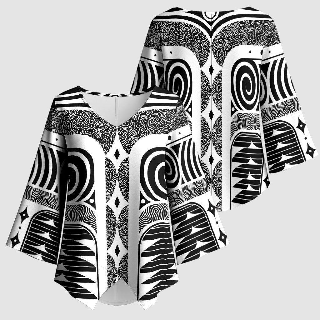 Japanese Indigenous Kimono Sleeve Blouse Jomon Tribal Inspired Black