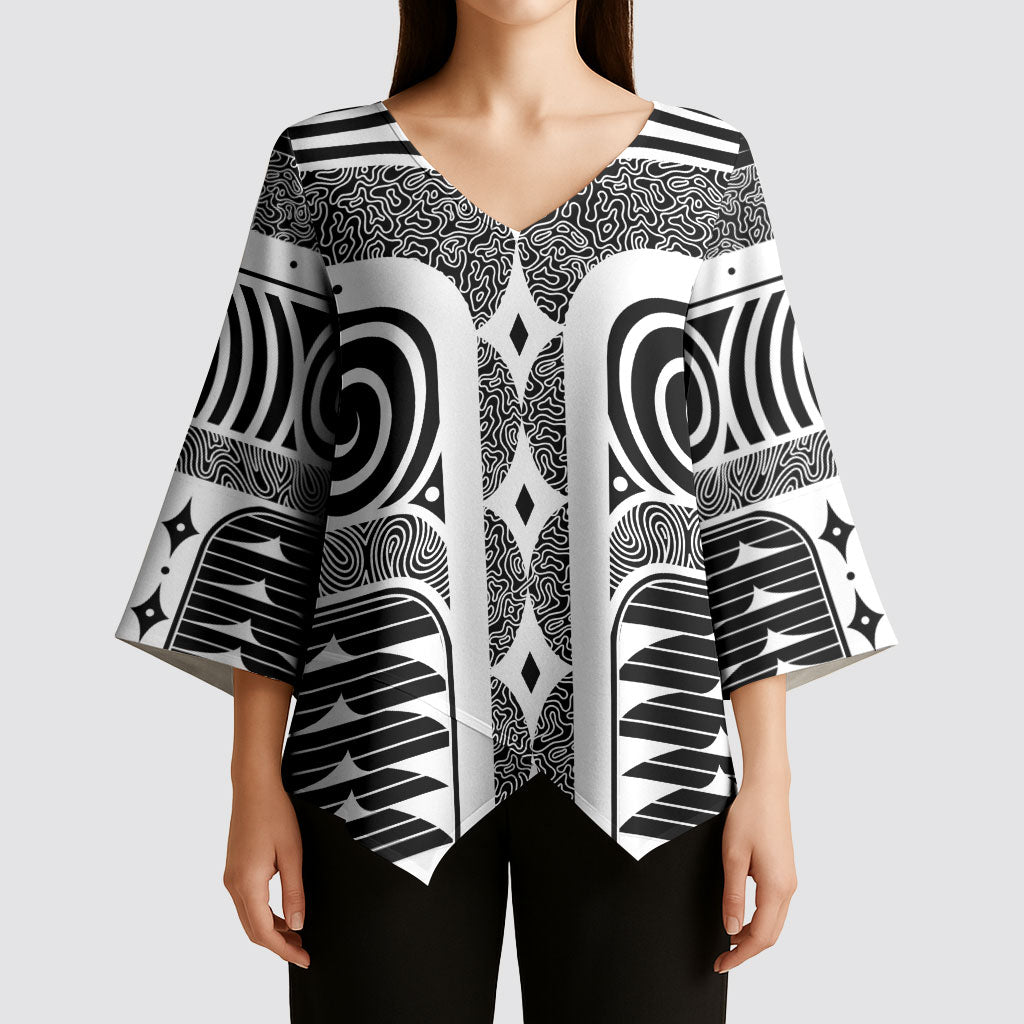 Japanese Indigenous Kimono Sleeve Blouse Jomon Tribal Inspired Black