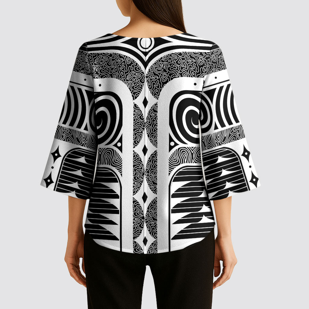 Japanese Indigenous Kimono Sleeve Blouse Jomon Tribal Inspired Black
