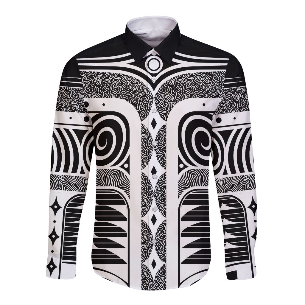 Japanese Indigenous Long Sleeve Button Shirt Jomon Tribal Inspired Black