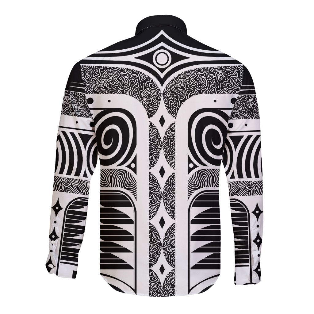 Japanese Indigenous Long Sleeve Button Shirt Jomon Tribal Inspired Black