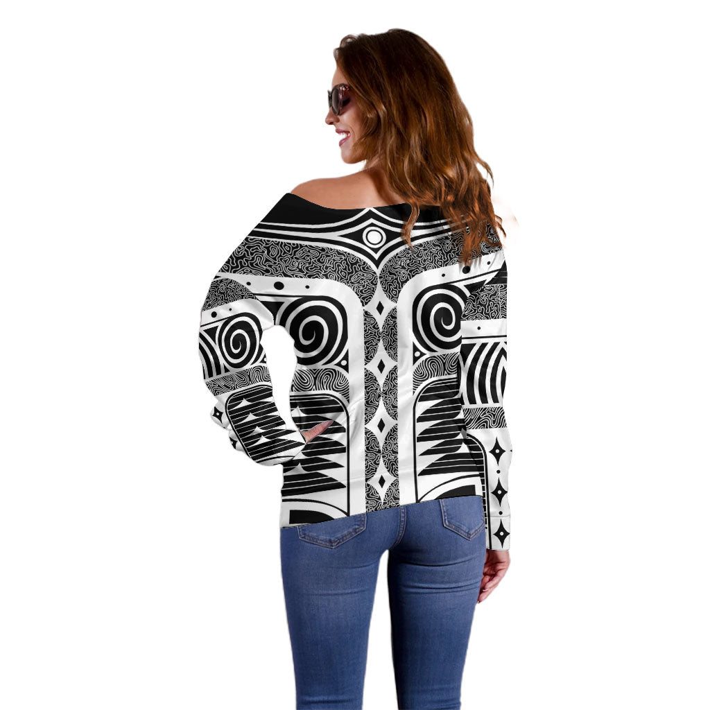 Japanese Indigenous Off Shoulder Sweater Jomon Tribal Inspired Black