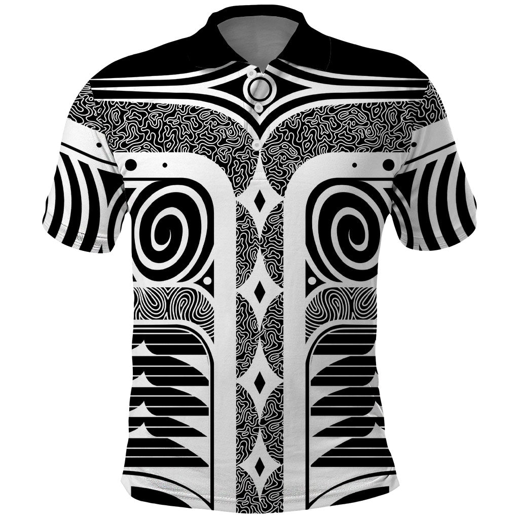 Japanese Indigenous Polo Shirt Jomon Tribal Inspired Black