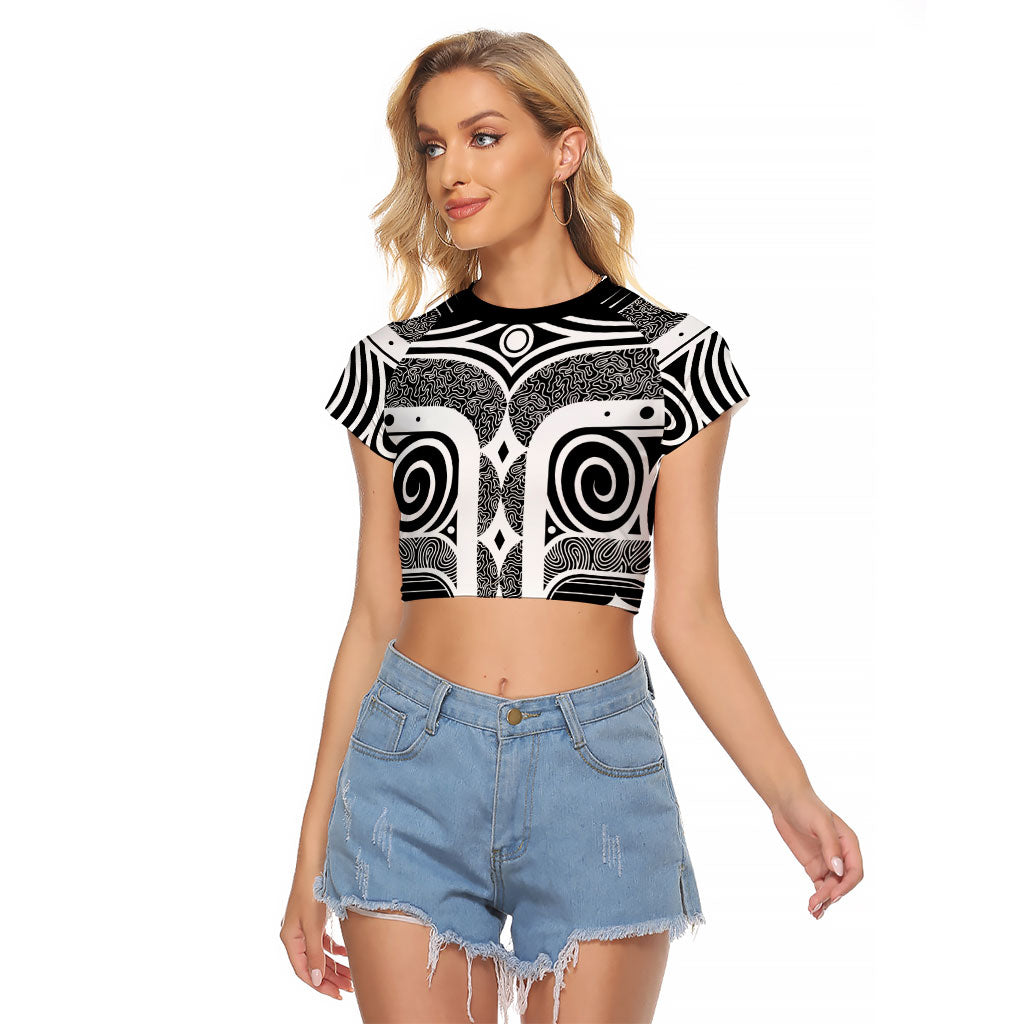 Japanese Indigenous Raglan Cropped T Shirt Jomon Tribal Inspired Black