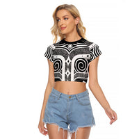 Japanese Indigenous Raglan Cropped T Shirt Jomon Tribal Inspired Black