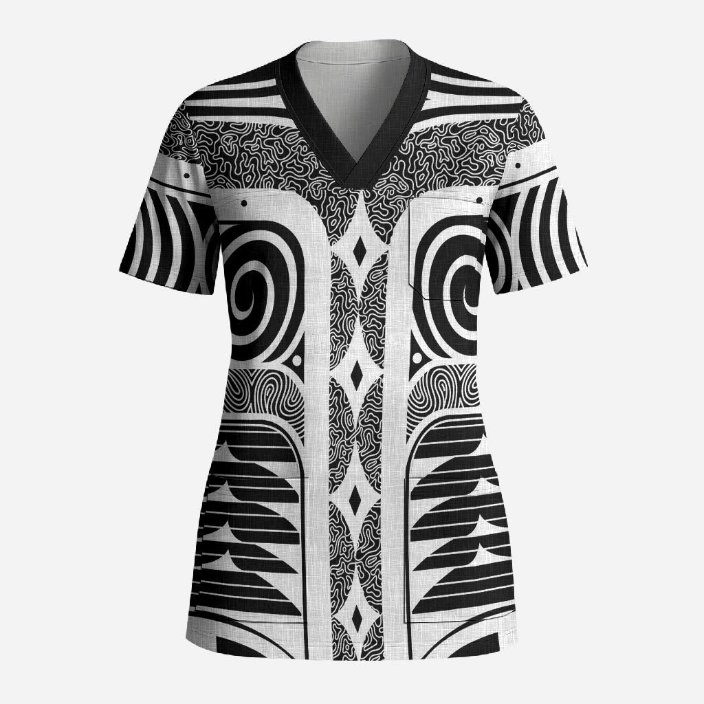 Japanese Indigenous Scrub Top Jomon Tribal Inspired Black