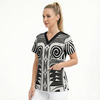Japanese Indigenous Scrub Top Jomon Tribal Inspired Black