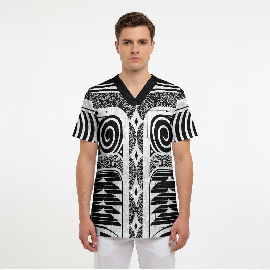 Japanese Indigenous Scrub Top Jomon Tribal Inspired Black
