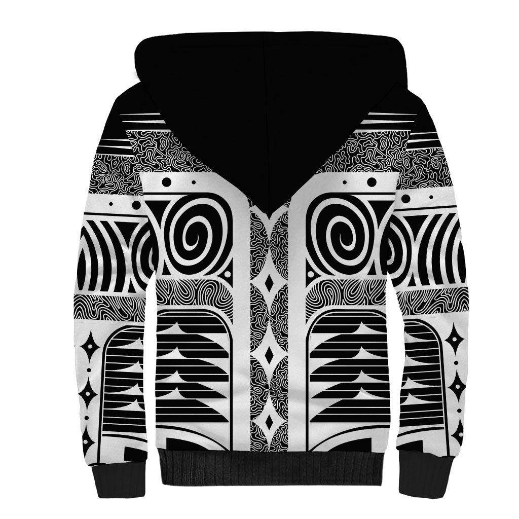 Japanese Indigenous Sherpa Hoodie Jomon Tribal Inspired Black