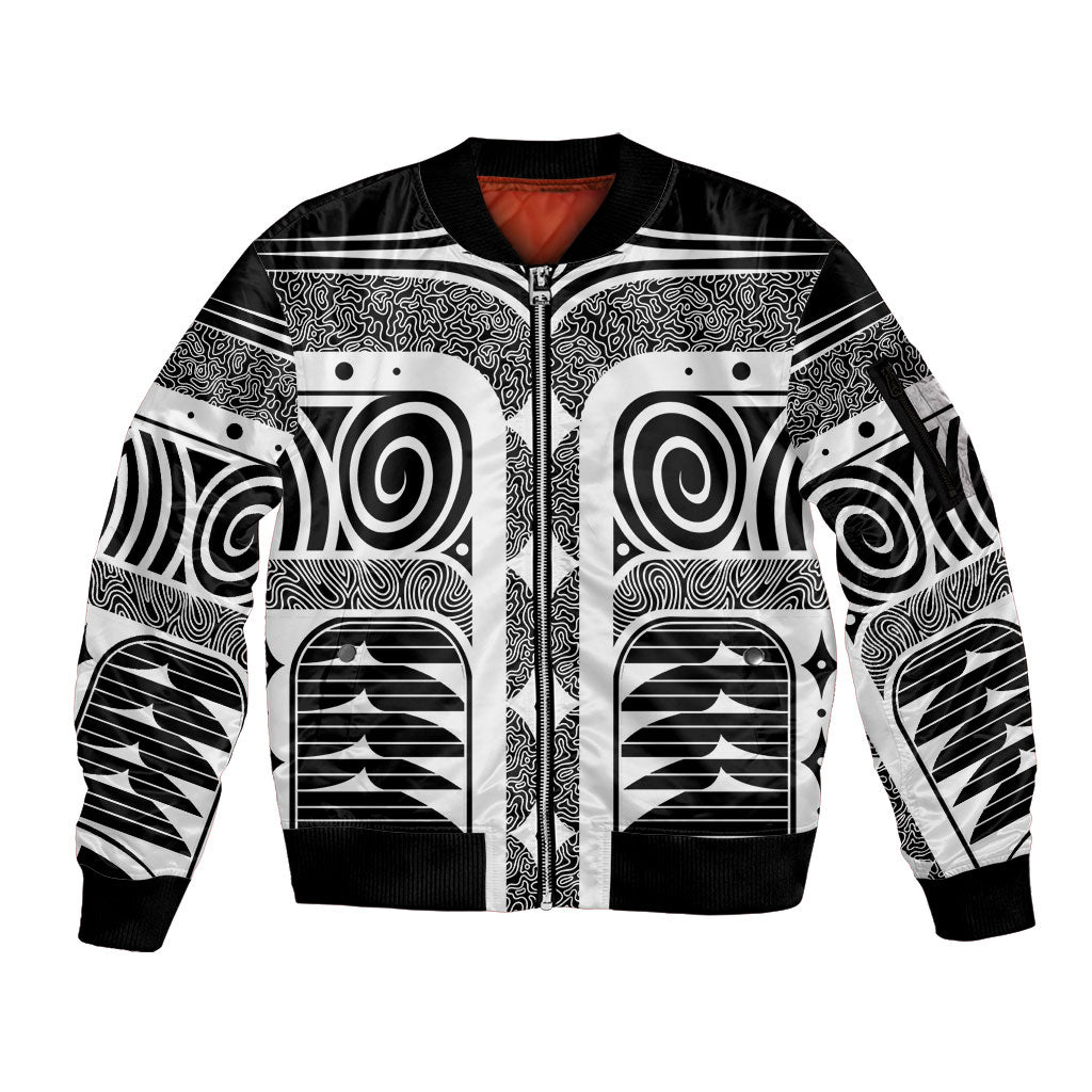 Japanese Indigenous Sleeve Zip Bomber Jacket Jomon Tribal Inspired Black