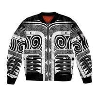 Japanese Indigenous Sleeve Zip Bomber Jacket Jomon Tribal Inspired Black
