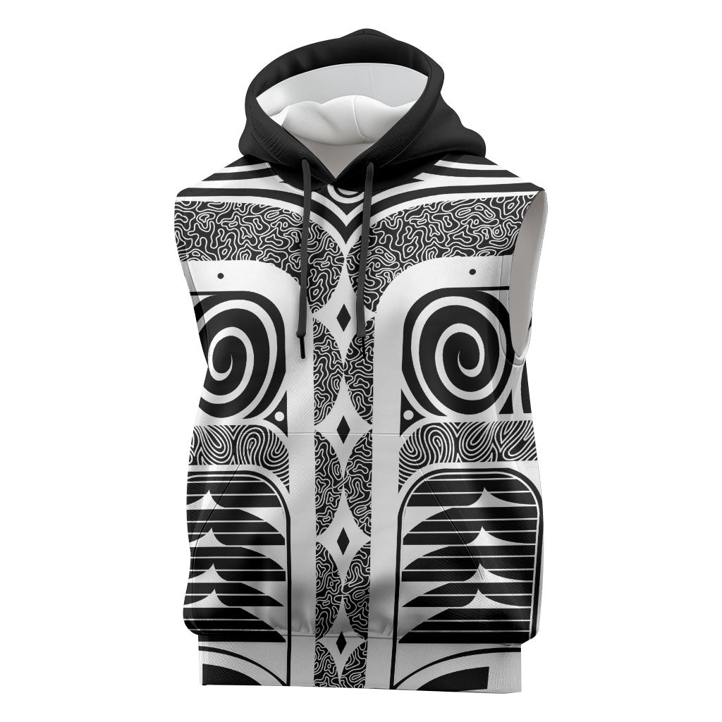 Japanese Indigenous Sleeveless Hoodie Jomon Tribal Inspired Black