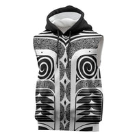 Japanese Indigenous Sleeveless Hoodie Jomon Tribal Inspired Black