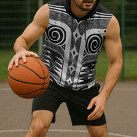 Japanese Indigenous Sleeveless Hoodie Jomon Tribal Inspired Black