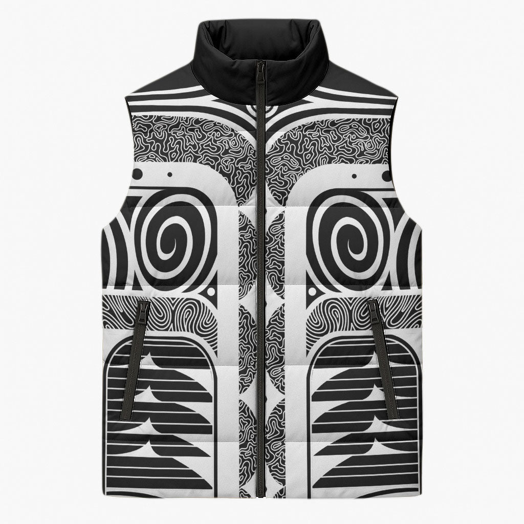 Japanese Indigenous Sleeveless Puffer Jacket Jomon Tribal Inspired Black
