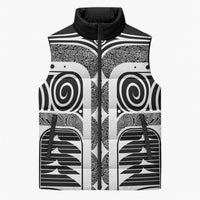 Japanese Indigenous Sleeveless Puffer Jacket Jomon Tribal Inspired Black