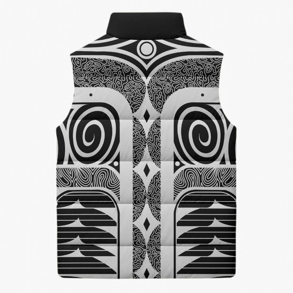 Japanese Indigenous Sleeveless Puffer Jacket Jomon Tribal Inspired Black