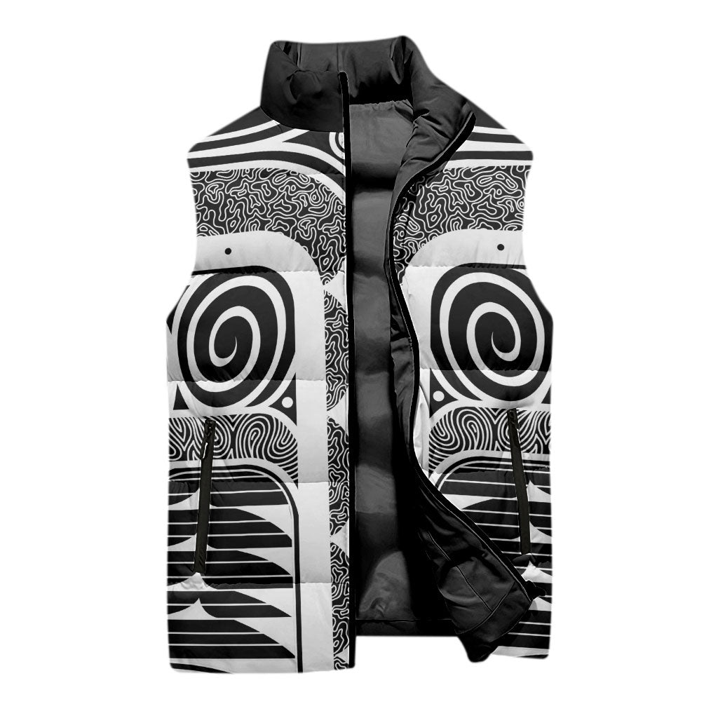 Japanese Indigenous Sleeveless Puffer Jacket Jomon Tribal Inspired Black