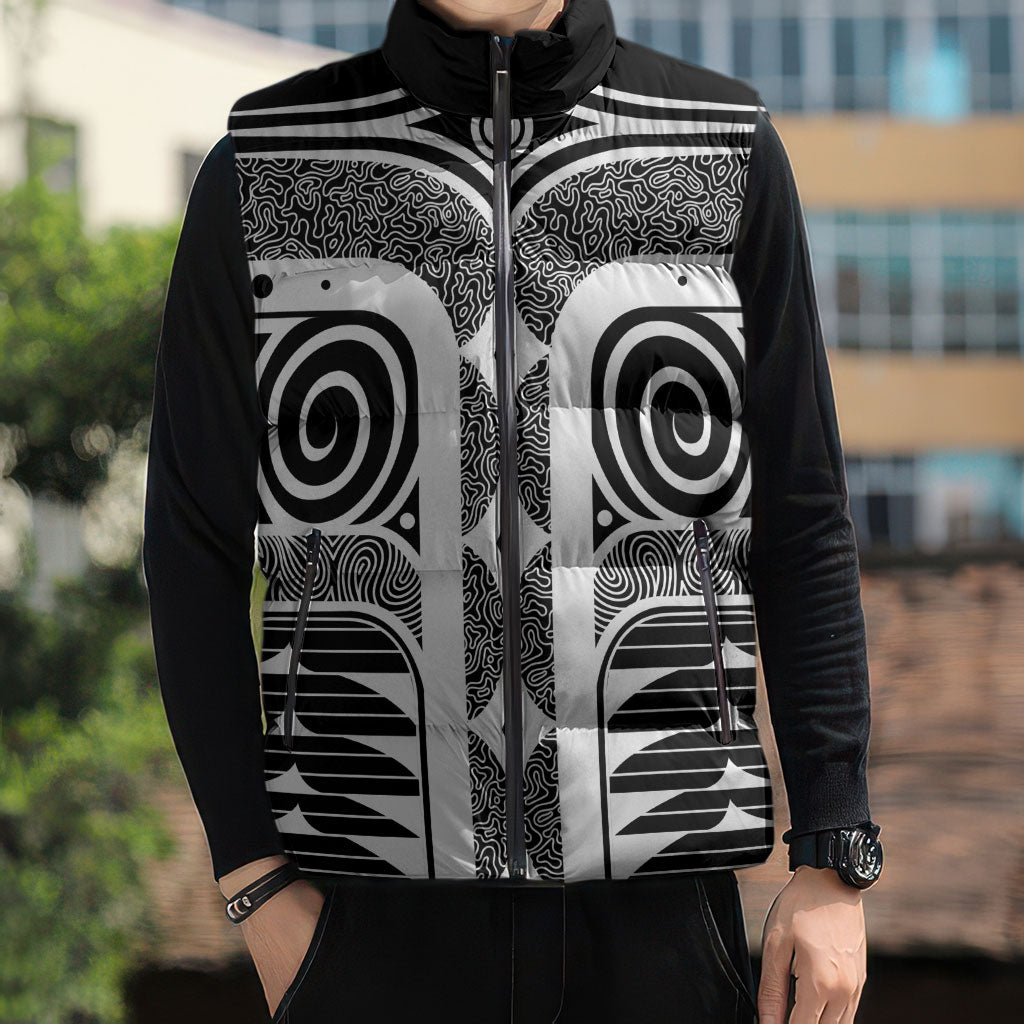 Japanese Indigenous Sleeveless Puffer Jacket Jomon Tribal Inspired Black