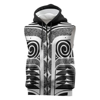 Japanese Indigenous Sleeveless Zip Hoodie Jomon Tribal Inspired Black