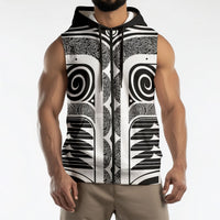 Japanese Indigenous Sleeveless Zip Hoodie Jomon Tribal Inspired Black