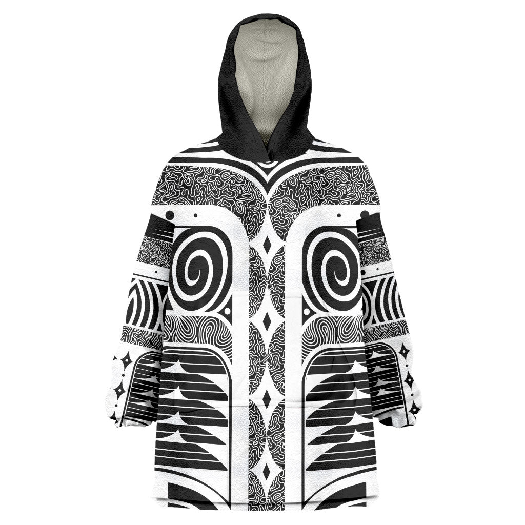 Japanese Indigenous Wearable Blanket Hoodie Jomon Tribal Inspired Black