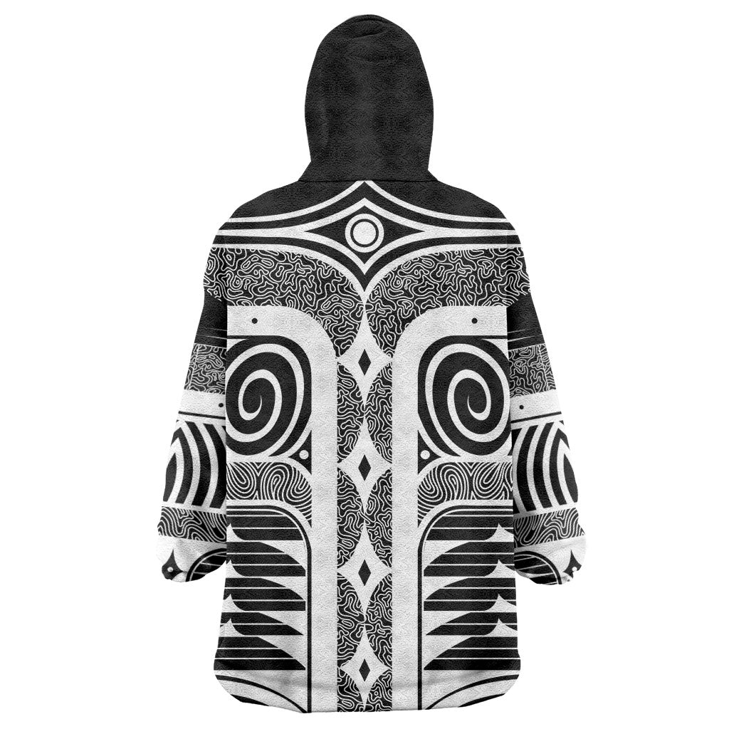 Japanese Indigenous Wearable Blanket Hoodie Jomon Tribal Inspired Black