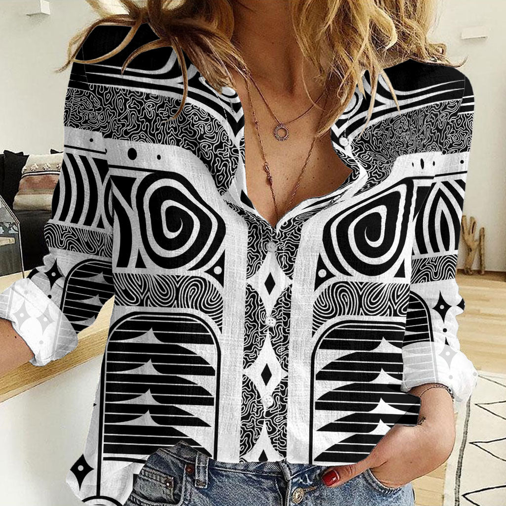 Japanese Indigenous Women Casual Shirt Jomon Tribal Inspired Black