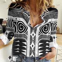 Japanese Indigenous Women Casual Shirt Jomon Tribal Inspired Black