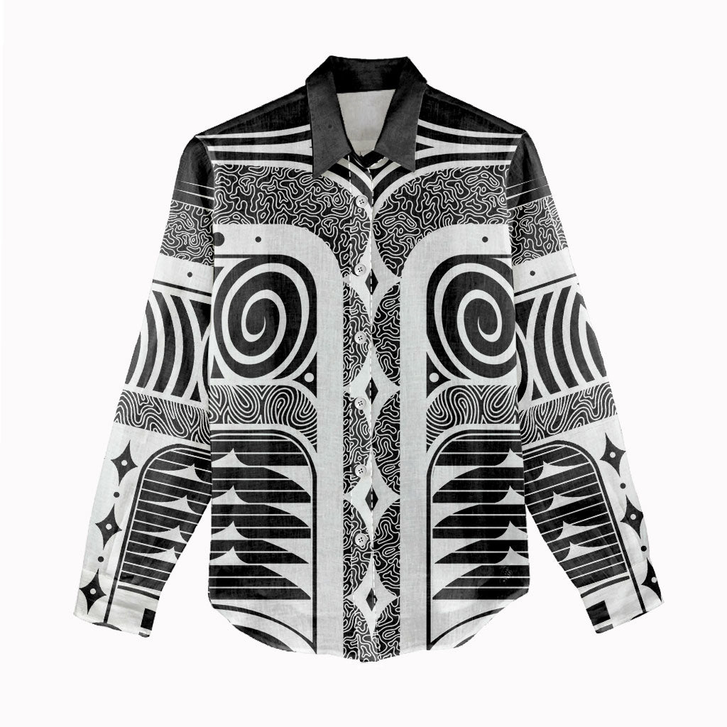 Japanese Indigenous Women Casual Shirt Jomon Tribal Inspired Black