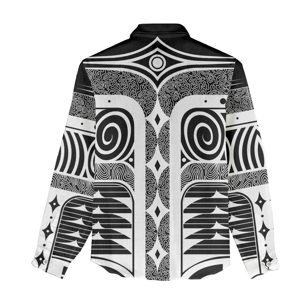 Japanese Indigenous Women Casual Shirt Jomon Tribal Inspired Black