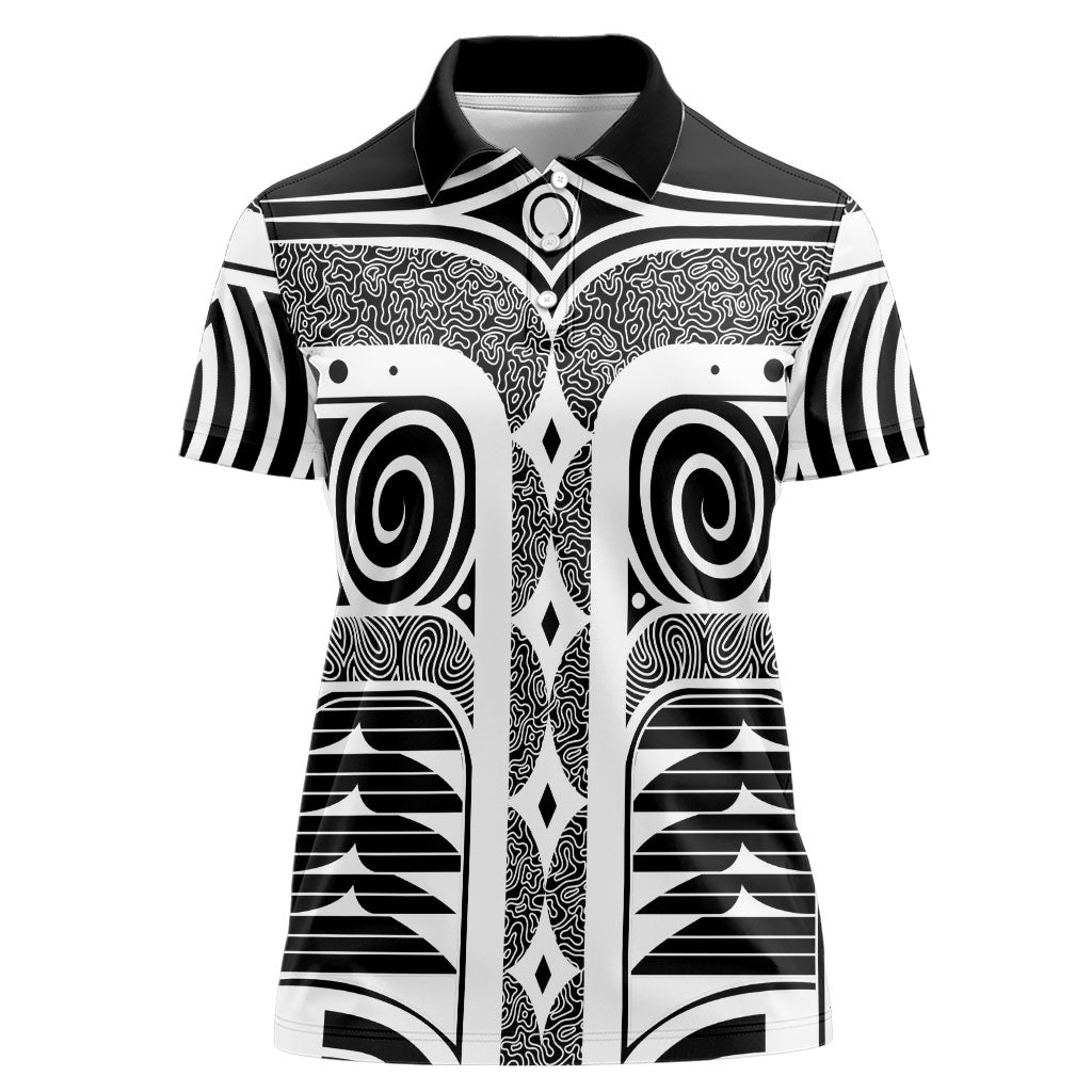 Japanese Indigenous Women Polo Shirt Jomon Tribal Inspired Black