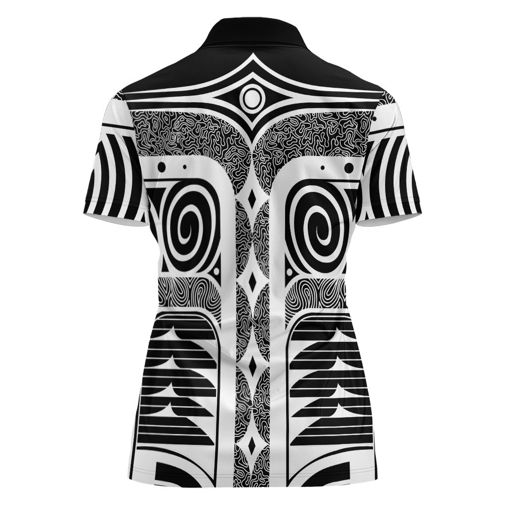 Japanese Indigenous Women Polo Shirt Jomon Tribal Inspired Black