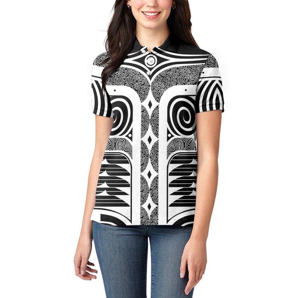 Japanese Indigenous Women Polo Shirt Jomon Tribal Inspired Black