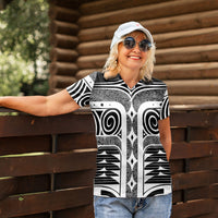 Japanese Indigenous Women Polo Shirt Jomon Tribal Inspired Black